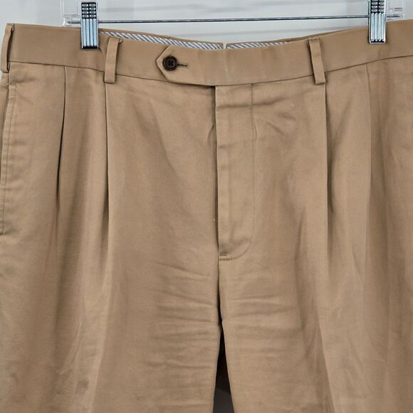 Brooks Brother Country Club Madison Pants 35x32 Khaki Pleated Cuffed - Picture 4 of 8